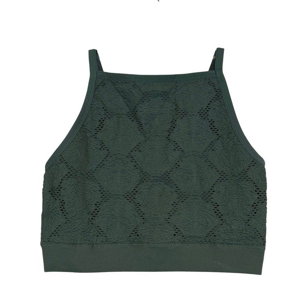 Aerie Olive Green High Neck Seamless Pointelle Bralette Crop Top XL Coquette